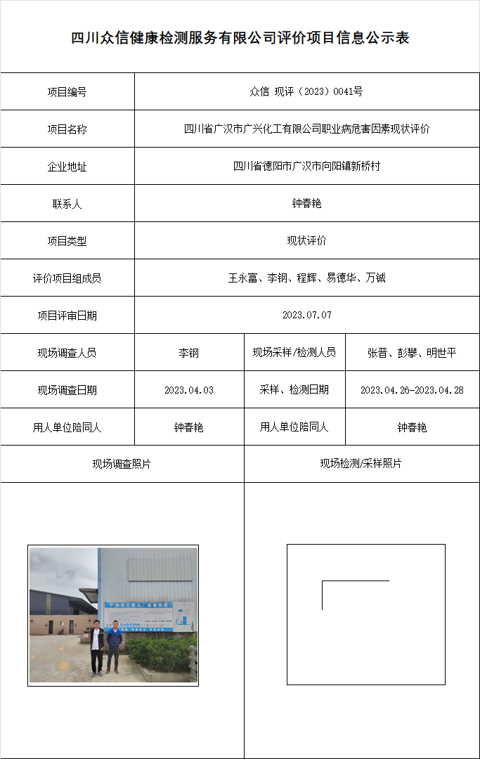 四川省广汉市广兴化工有限公司现状评价