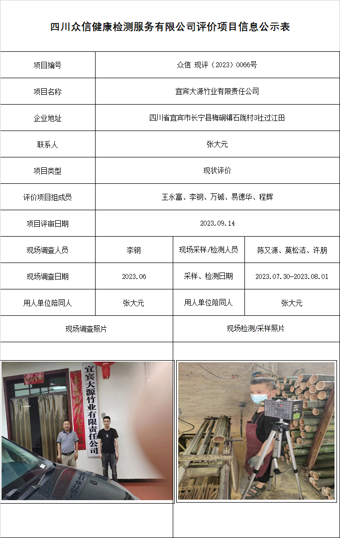 宜宾大源竹业有限责任公司现状评价