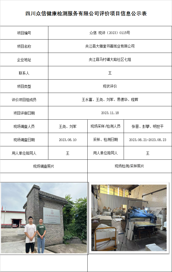 夹江县大雅堂书画纸业有限公司现状评价