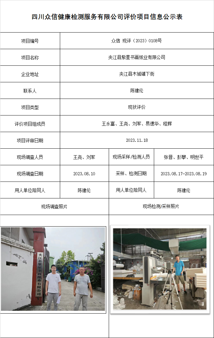 夹江县紫星书画纸业有限公司现状评价