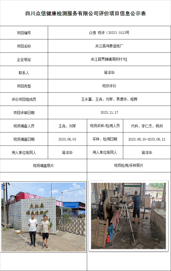 夹江县鸿泰造纸厂现状评价