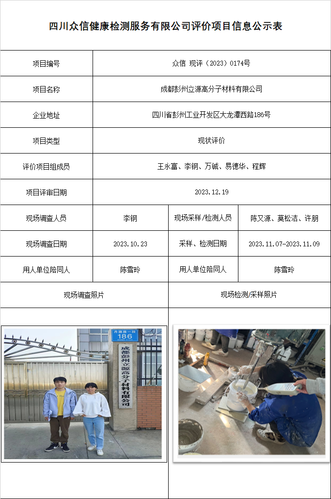 成都彭州立源高分子材料有限公司现状评价