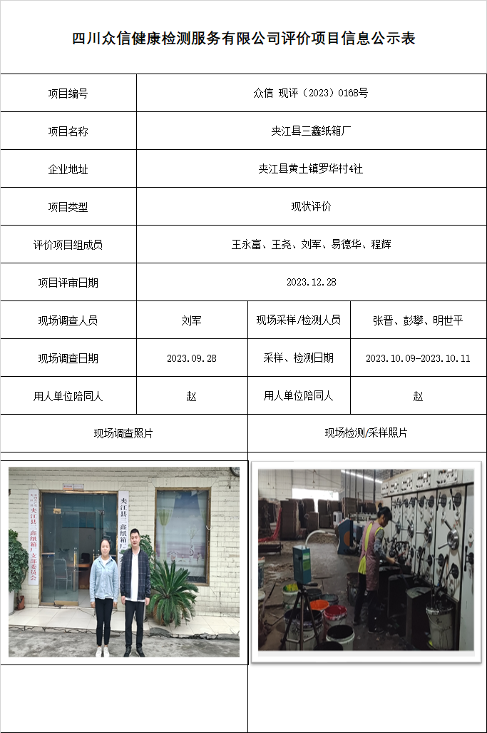 夹江县三鑫纸箱厂现状评价
