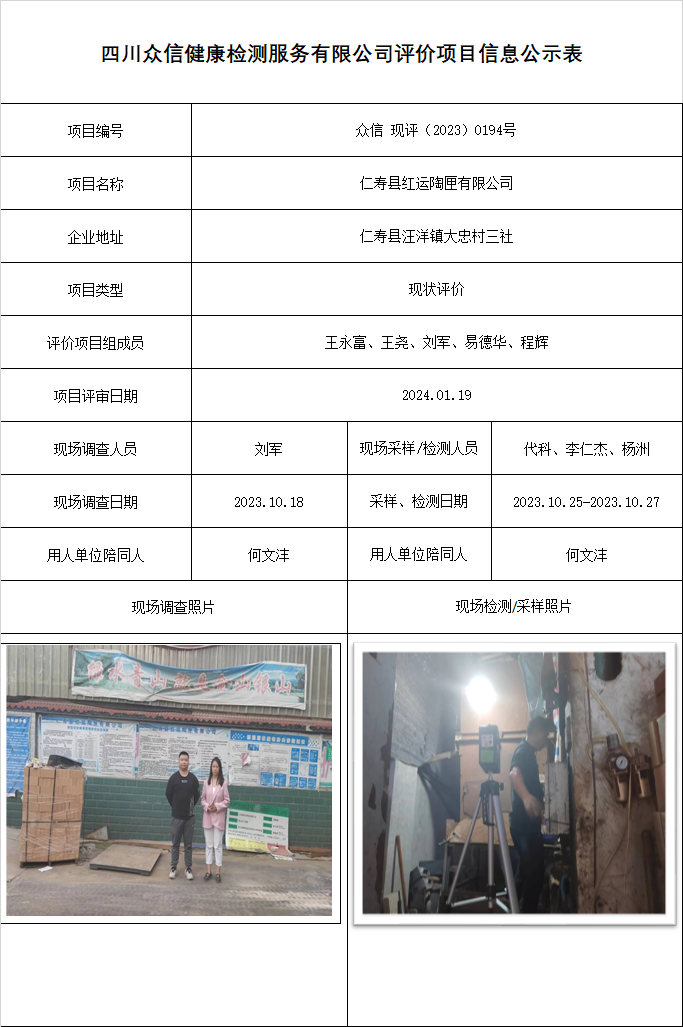 仁寿县红运陶匣有限公司现状评价