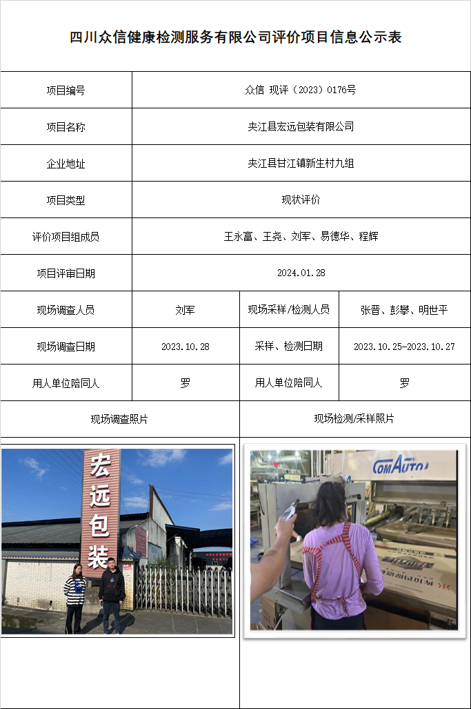 夹江县宏远包装有限公司现状评价