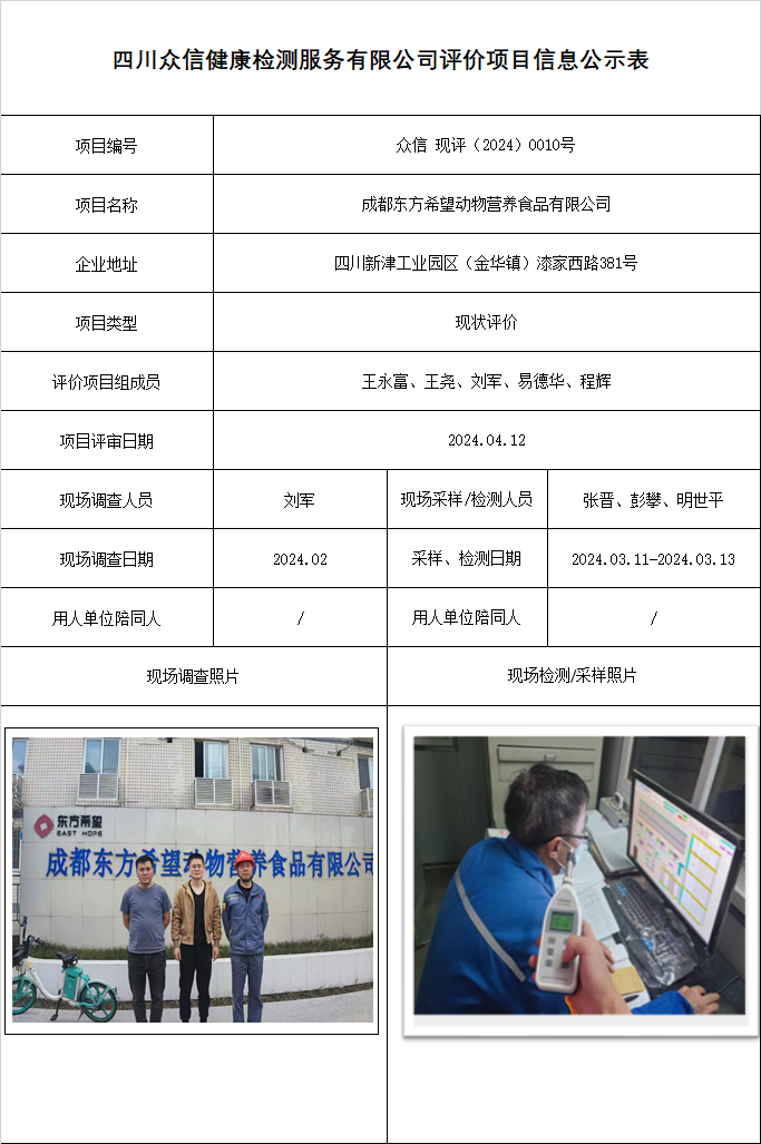 成都东方希望动物营养食品有限公司现状评价