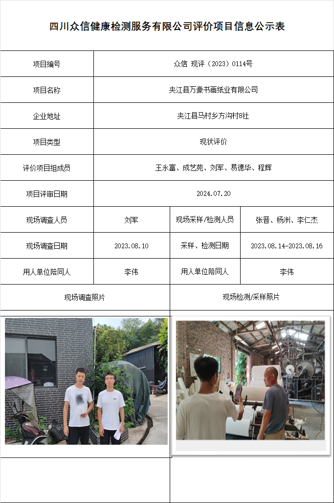 夹江县万豪书画纸业有限公司现状评价
