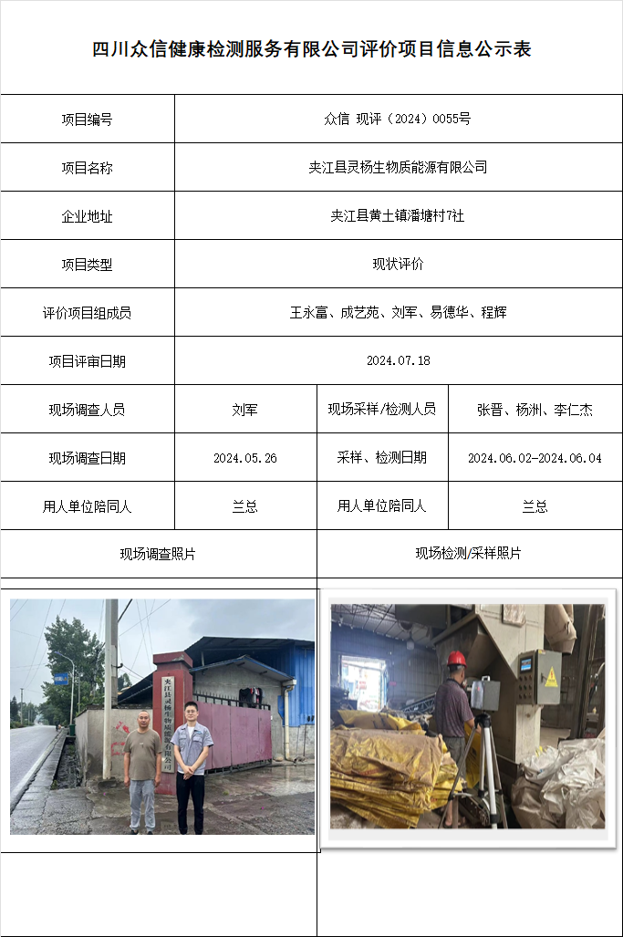 夹江县灵杨生物质能源有限公司现状评价