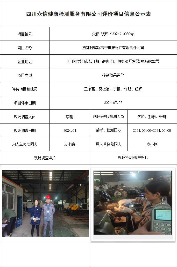成都科瑞斯精密机床配件有限责任公司现状评价