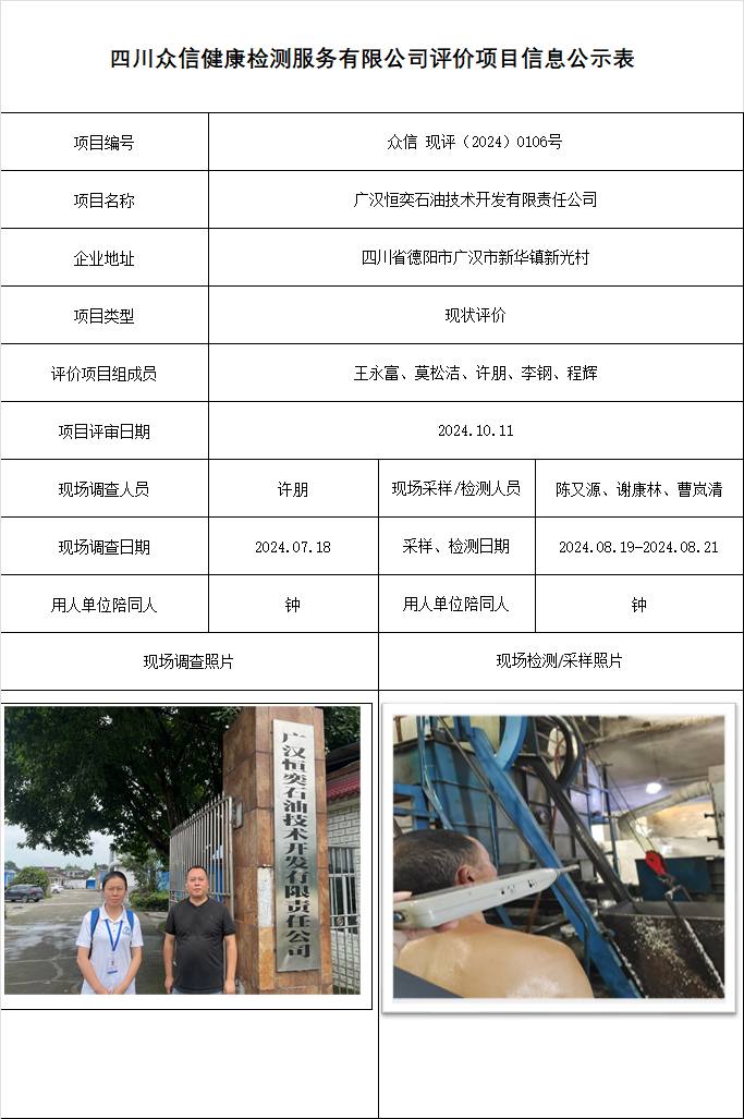 广汉恒奕石油技术开发有限责任公司现状评价