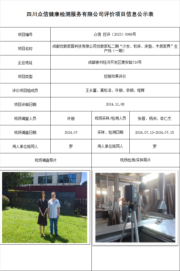 成都优致家居科技有限公司优致家私二期“沙发、软床、床垫、木质家具”生产线（一期）