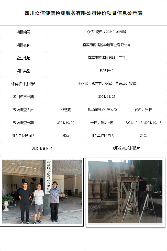 宜宾市南溪区华通管业有限公司现状评价