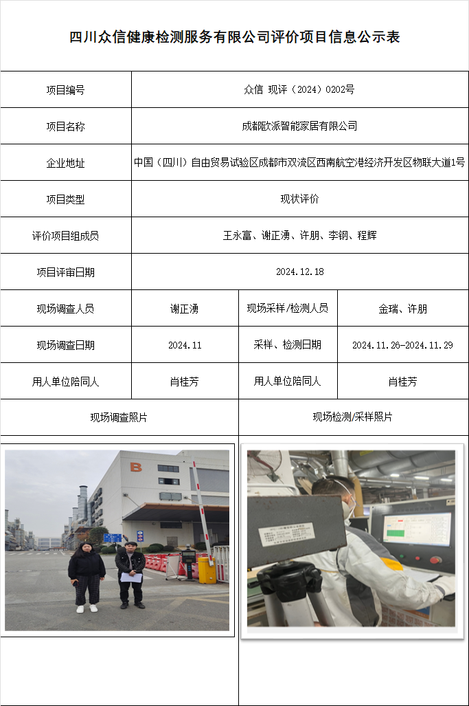 成都欧派智能家居有限公司现状评价