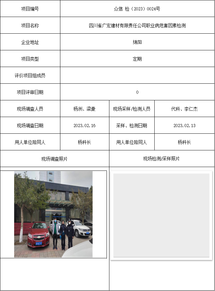 四川省广宏建材有限责任公司职业病危害因素检测