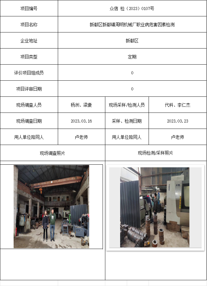新都区新都镇周明机械厂职业病危害因素检测
