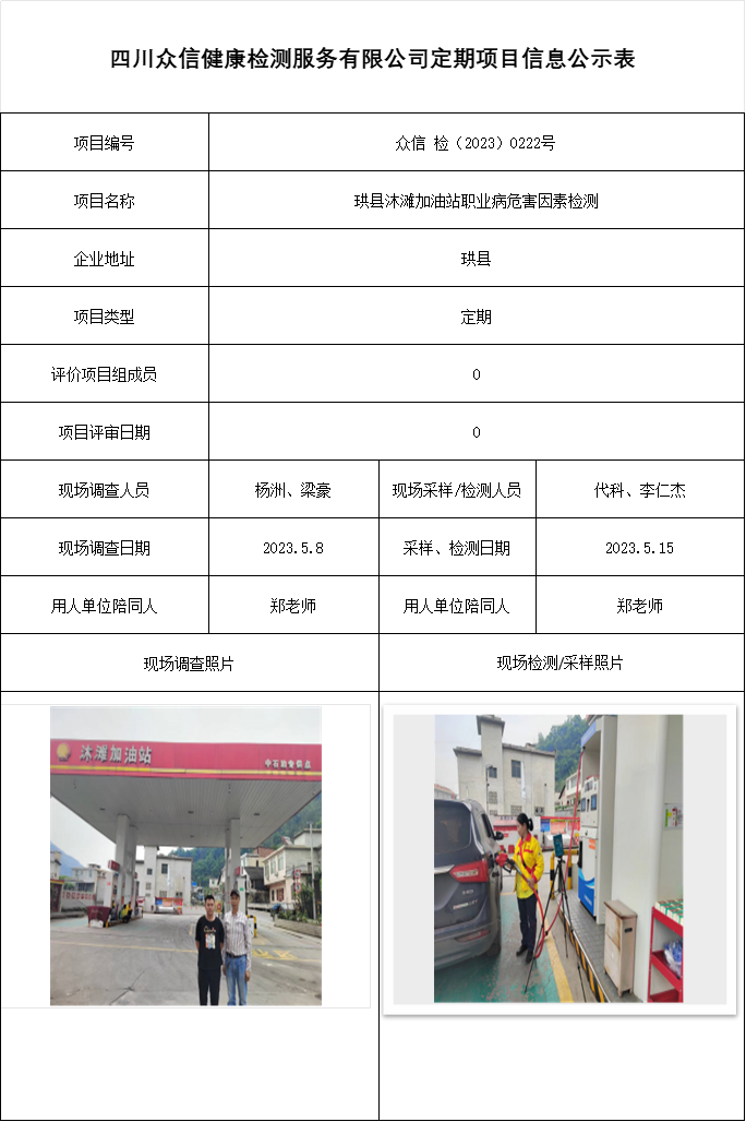 珙县沐滩加油站职业病危害因素检测