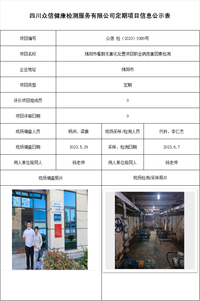 绵阳市餐厨无害化处置项目职业病危害因素检测