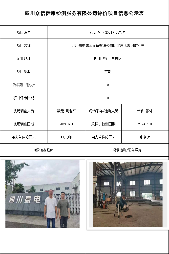四川蜀电成套设备有限公司职业病危害因素检测