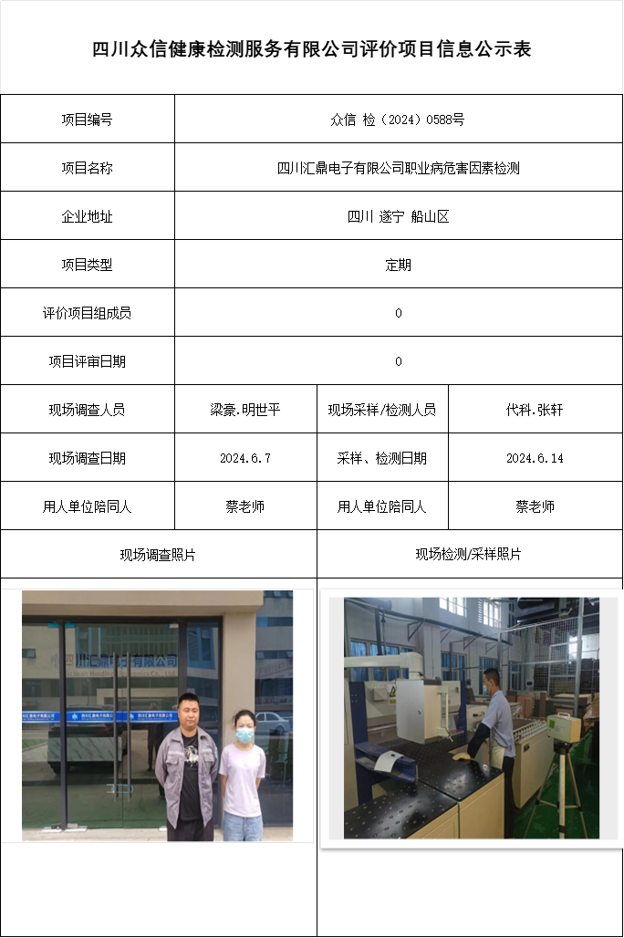 四川汇鼎电子有限公司职业病危害因素检测