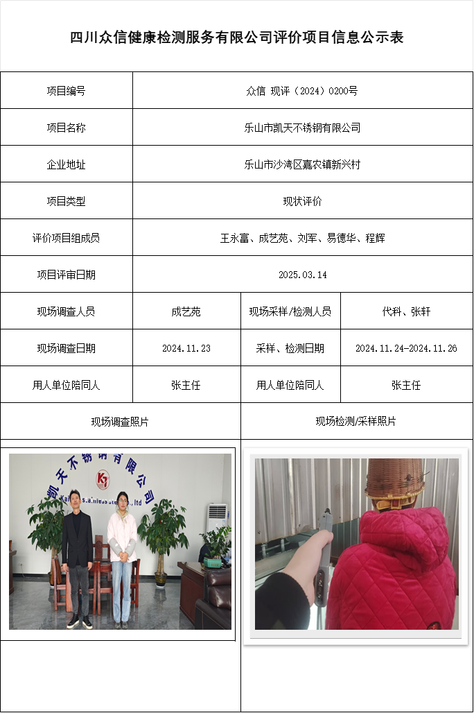乐山市凯天不锈钢有限公司现状评价