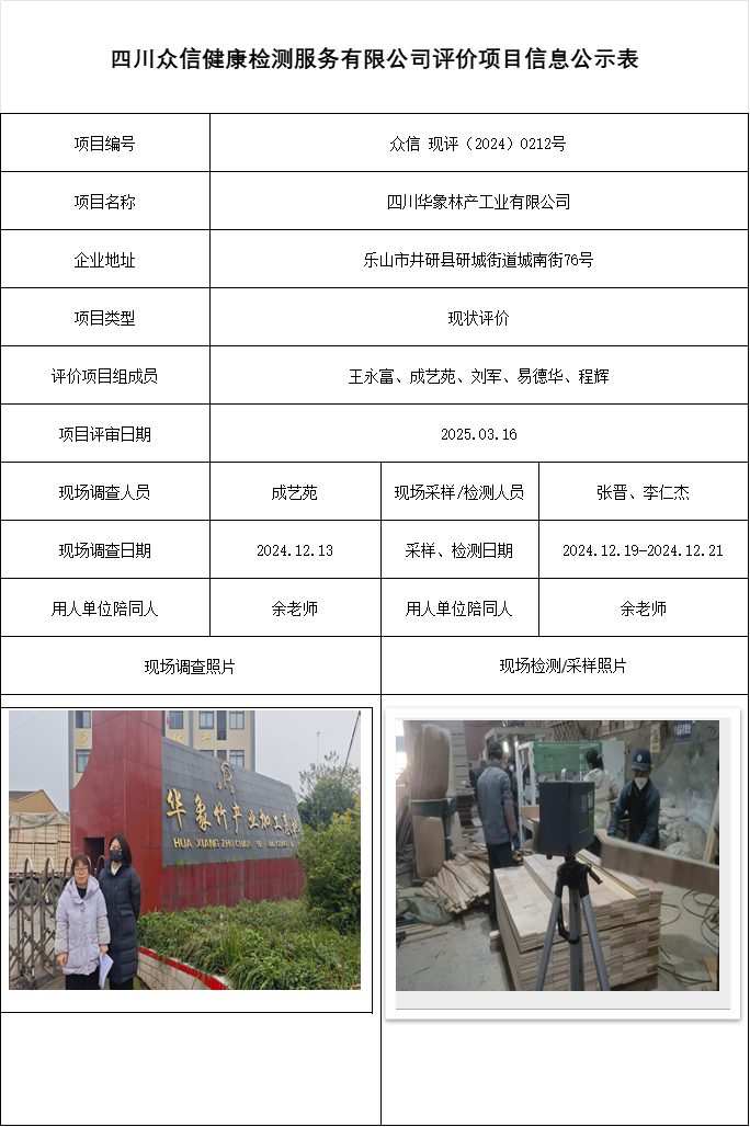 四川华象林产工业有限公司现状评价