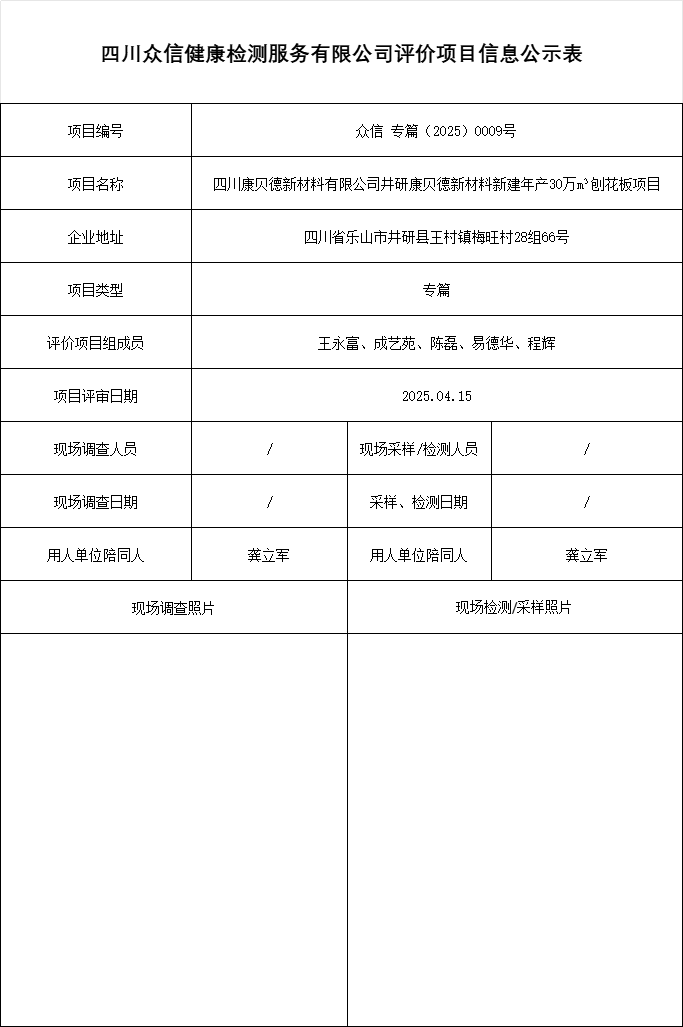 四川康贝德新材料有限公司井研康贝德新材料新建年产30万m³刨花板项目专篇