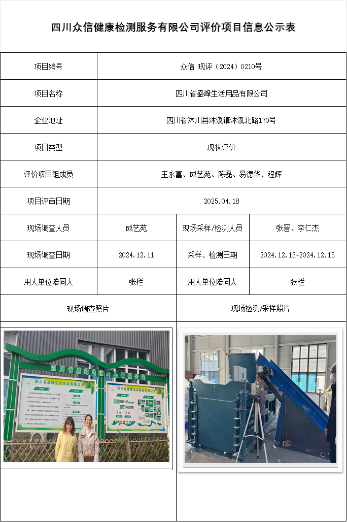 四川省盛峰生活用品有限公司现状评价