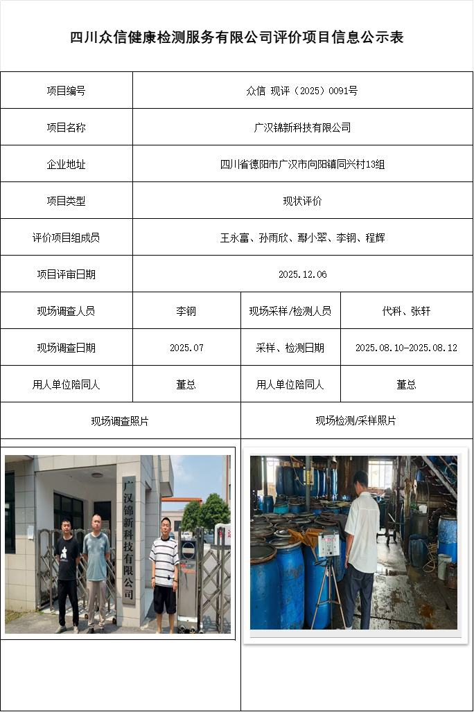 广汉锦新科技有限公司现状评价
